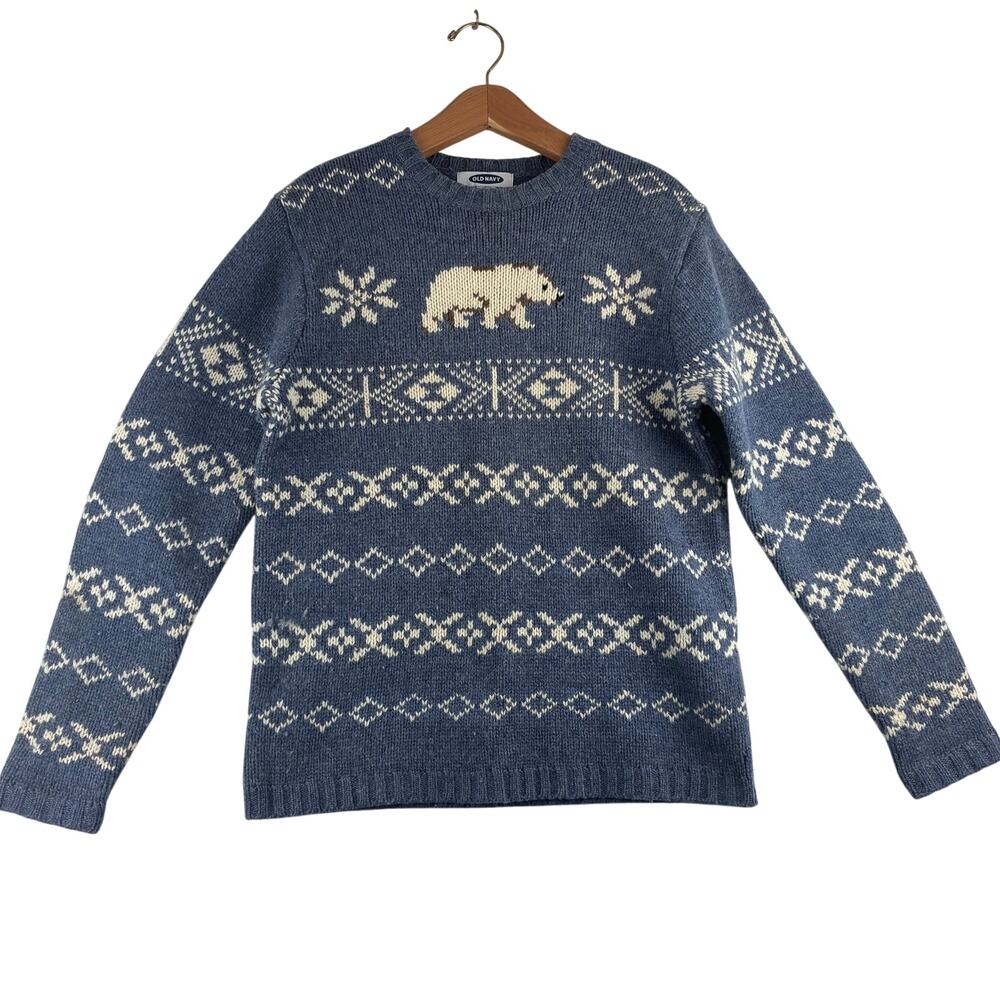 Vintage Old Navy 01 100% Lambswool Sweater Women Small Fair Isle Polar Bear READ